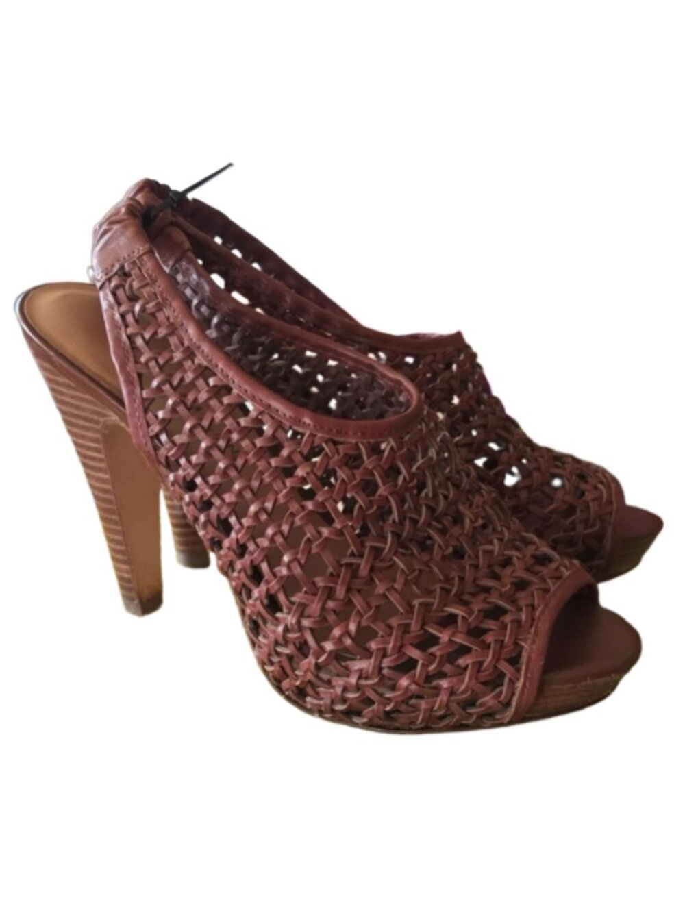 Antonio Melani Dillards Mesh Leather Peep Toe Stacked Platform Heels EUC - 7.5 M